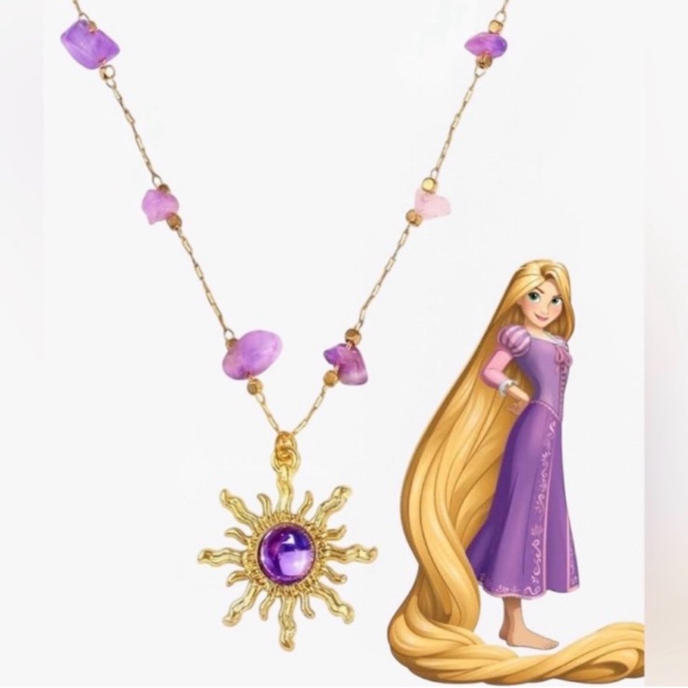Disney inspired Princess Rapunzel Gold and Purple Sunburst Necklace - Picture 1 of 7